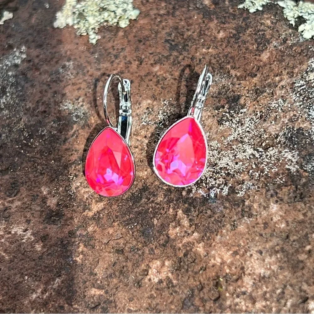 Handcrafted earrings with a pink teardrop Swarovski crystal